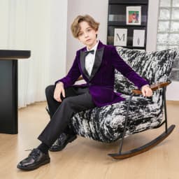 LOlanta 5Pcs Boys Christmas Velvet Formal Suits Kids Slim Tuxedo Set Classic Wedding Birthday Wear 3-12Years