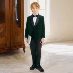 LOlanta 5Pcs Boys Christmas Velvet Formal Suits Kids Slim Tuxedo Set Classic Wedding Birthday Wear 3-12Years