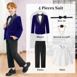 LOlanta 5Pcs Boys Christmas Velvet Formal Suits Kids Slim Tuxedo Set Classic Wedding Birthday Wear 3-12Years