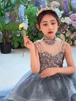 Blue Halter Sleeveless Girls' Dress Luxurious Niche Flower Girl Performance Dress Children's Birthday Puffy Tulle Princess Dress