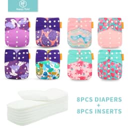 HappyFlute 8 diapers+8 Inserts Baby Cloth Diapers One Size Adjustable Washable Reusable Cloth Nappy For Baby Girls and Boys