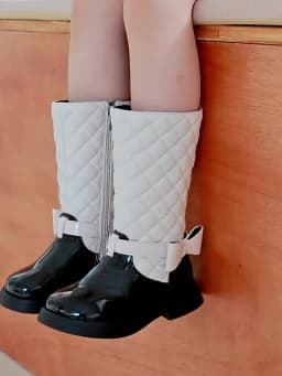 Girls Black Boots Glossy 2024 Side Zipper Children High Boots Bow Kids Versatile Casual Shoes for Catwalk Britain Style Non-slip