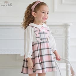 Dave Bella Children's Pure Cotton Dress Autumn Fashion Casual Girls Long Sleeved College Style Kids Plaid Dress Party DB3252638