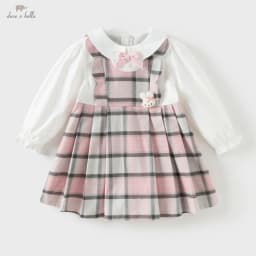 Dave Bella Children's Pure Cotton Dress Autumn Fashion Casual Girls Long Sleeved College Style Kids Plaid Dress Party DB3252638