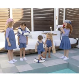 AP SS26 blue denim collection kids boys girls spring summer fashion jeans pleated skirt jumper shirt family clothing clothes