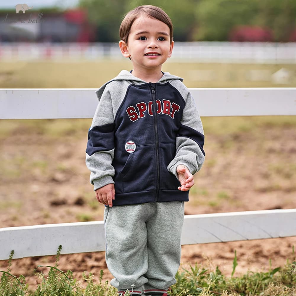 Dave Bella Kid Autumn Spring Knitted Sweatshirt Trousers Suits Boys Zipper Coat +Pant 2Pcs Set Casual Tracksuits Cloth DB3253483