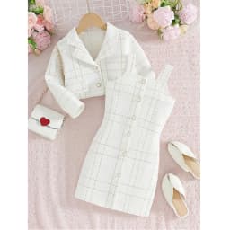 Girls' Fall/Winter Clothes Set Long Sleeve Jacket + Suspender Dress For Parties Outdoor Summer Children Outfits For 3 4 5 6 7 8Y