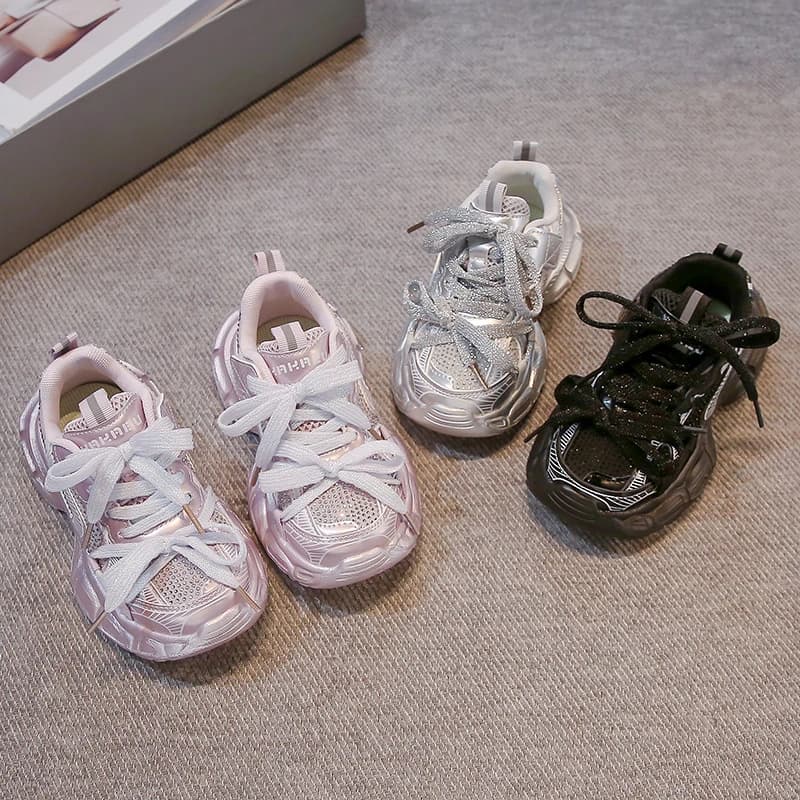 Children Basketball Shoes Shiny Glitter Kids Running Shoes Casual Soft Bottom 2025 Autumn New Students Sneakers Mesh Breathable