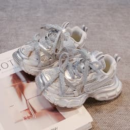 Children Basketball Shoes Shiny Glitter Kids Running Shoes Casual Soft Bottom 2025 Autumn New Students Sneakers Mesh Breathable