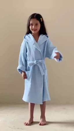 100% Cotton Waffle Kids Hooded Bathrobe Thick Soft Belted Homewear Sleepwear for Girls Boys Bear Solid Design