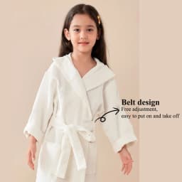 100% Cotton Waffle Kids Hooded Bathrobe Thick Soft Belted Homewear Sleepwear for Girls Boys Bear Solid Design