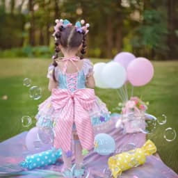 Summer Multicolor girl Backless Lolita Ball Gown Dress kid Princess Stripe Bow Birthday Party dresses Child Performance Clothing