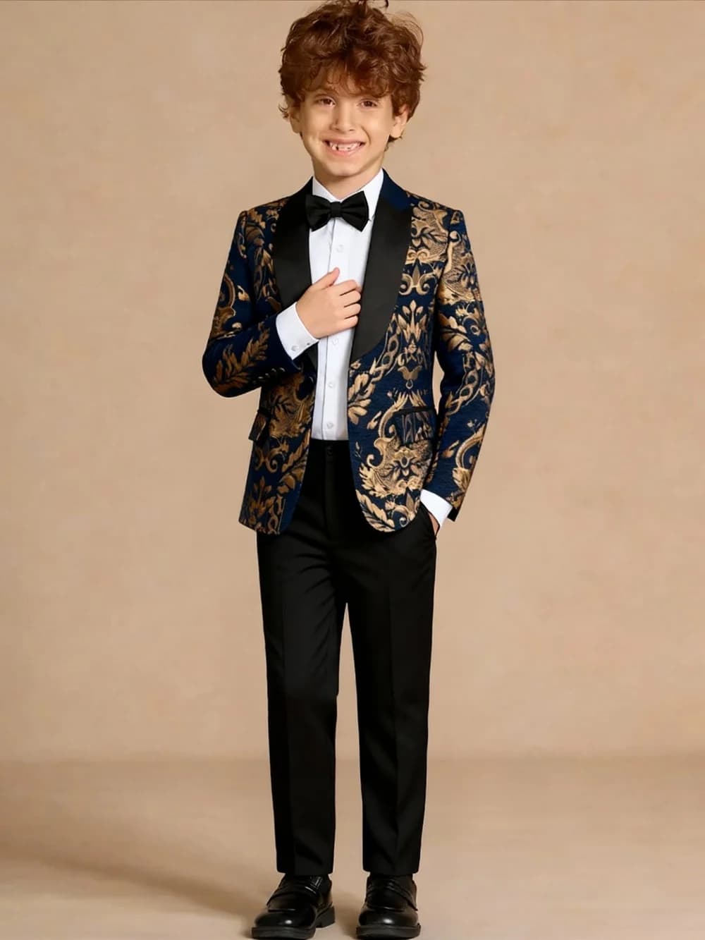 Premium Gold Embroidery Suit Set for Boys 3-14 Yrs Communion Suit Jacket Vest Pants Set Stylish Shawl Collar Children Tuxedo