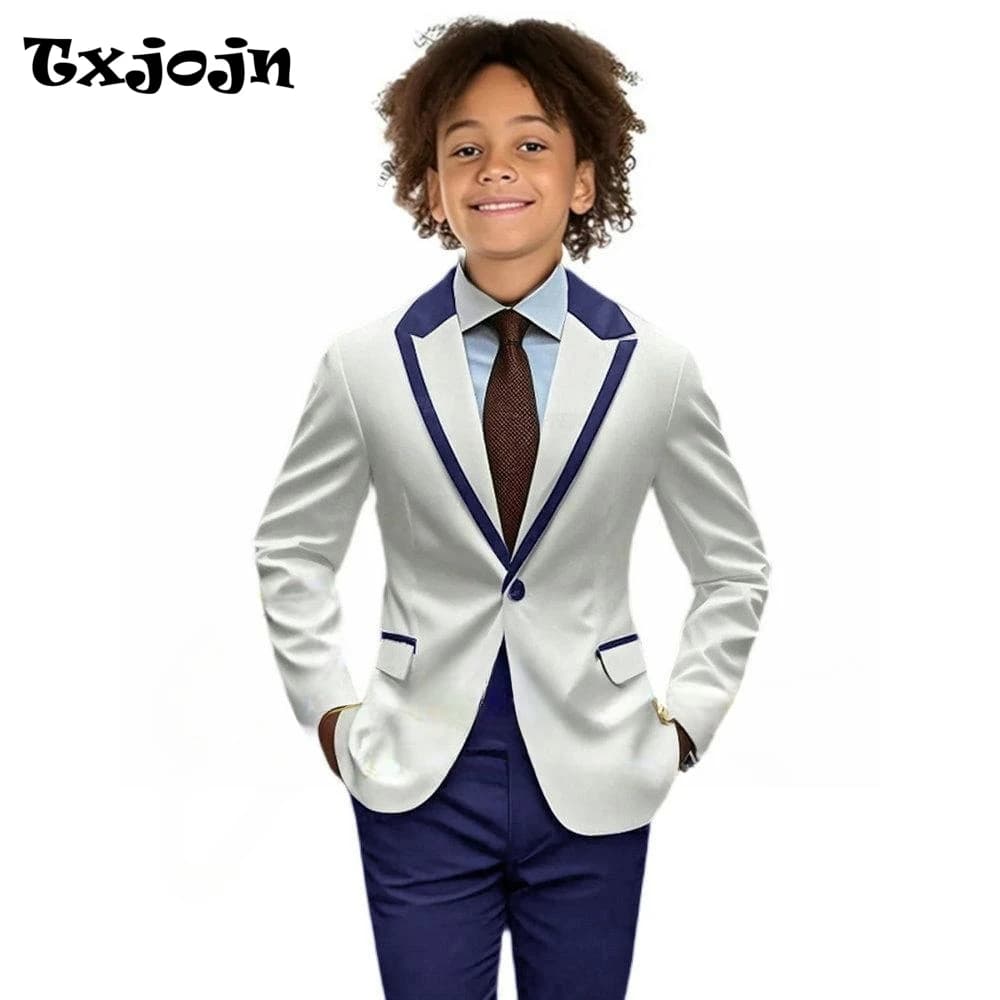 Popular Boy's Color blocked Suits 2 Pieces Jacket Pants For Birthday Party One Button Kids Suit Set Wedding Guest Tuxedo 2-20T