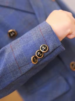 Flower Boys Blue 5Pieces/Set Jacket Vest Pants Tie Brooch Wedding Dress Kids Ceremony Costume Children Birthday Outfit Suit