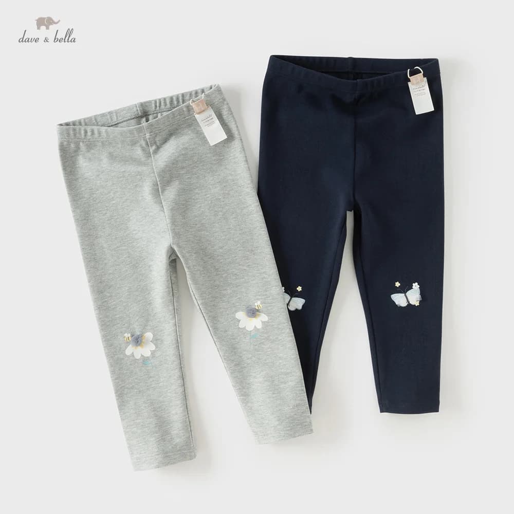Dave Bella Girls Leggings Spring Autumn Kids Fashion Cotton Pants Cute Print Elastic Outdoor Trousers Children Clothes DB1260574