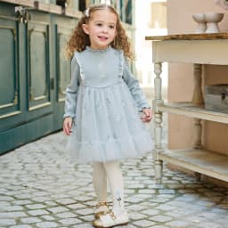 Dave Bella Elegant Dress For Girls Spring Children Sweater Princess Mesh Dress Long Sleeve Charm Outdoor Kids Clothing DB1260706