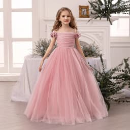 Girls' Purple Princess Dress with Petal Sleeves – Spaghetti Strap Formal Gown for Piano Recitals Toddler Girl Clothes