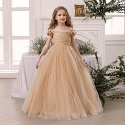 Girls' Purple Princess Dress with Petal Sleeves – Spaghetti Strap Formal Gown for Piano Recitals Toddler Girl Clothes