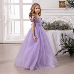 Girls' Purple Princess Dress with Petal Sleeves – Spaghetti Strap Formal Gown for Piano Recitals Toddler Girl Clothes