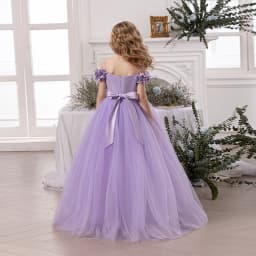 Girls' Purple Princess Dress with Petal Sleeves – Spaghetti Strap Formal Gown for Piano Recitals Toddler Girl Clothes