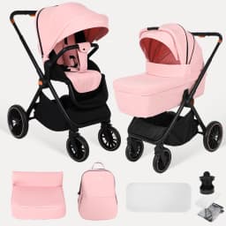 Pink Multifunctional Baby Stroller Travel System Lightweight Frame Folding Gray with Car Seat Carrycot - Easy to Carry