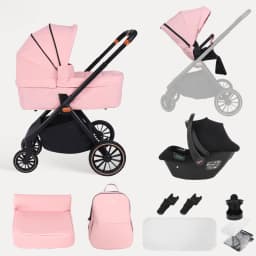 Pink Multifunctional Baby Stroller Travel System Lightweight Frame Folding Gray with Car Seat Carrycot - Easy to Carry