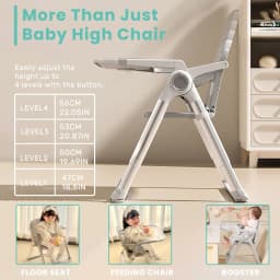 3-in-1 Convertible Portable Dining Booster Seat, Adjustable Foldable Baby High Chair with Detachable Double-Layer Dinner Plate, Lightweight Travel Toddler Feeding Highchair, Sturdy Safe Indoor Outdoor Baby Dining Furniture in Grey