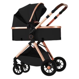 Foldable Infant Pram with Large Basket, Zippered Canopy & Adjustable Handle, 2-in-1 Baby Carriage for Daily Walks