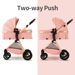 Foldable Infant Pram with Large Basket, Zippered Canopy & Adjustable Handle, 2-in-1 Baby Carriage for Daily Walks