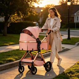 Foldable Infant Pram with Large Basket, Zippered Canopy & Adjustable Handle, 2-in-1 Baby Carriage for Daily Walks