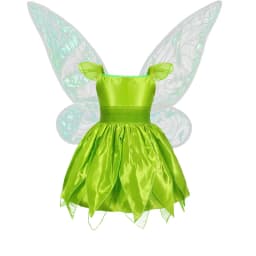 Muababy Tinker Bell Style Fairy Gown for Girls with Glitter Wings Flower Elf Costume Carnival Party Outfit Kids Toddler 2-8Y