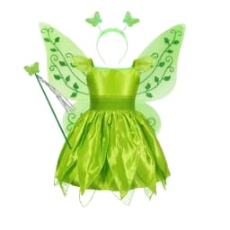 Muababy Tinker Bell Style Fairy Gown for Girls with Glitter Wings Flower Elf Costume Carnival Party Outfit Kids Toddler 2-8Y