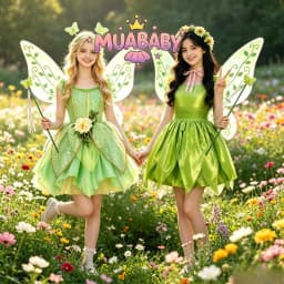 Muababy Tinker Bell Style Fairy Gown for Girls with Glitter Wings Flower Elf Costume Carnival Party Outfit Kids Toddler 2-8Y
