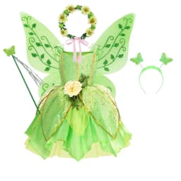 Muababy Tinker Bell Style Fairy Gown for Girls with Glitter Wings Flower Elf Costume Carnival Party Outfit Kids Toddler 2-8Y
