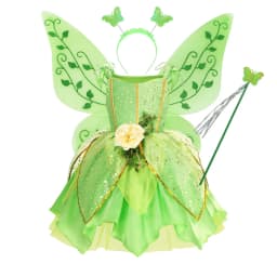 Muababy Tinker Bell Style Fairy Gown for Girls with Glitter Wings Flower Elf Costume Carnival Party Outfit Kids Toddler 2-8Y