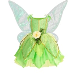 Muababy Tinker Bell Style Fairy Gown for Girls with Glitter Wings Flower Elf Costume Carnival Party Outfit Kids Toddler 2-8Y