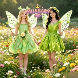 Muababy Tinker Bell Style Fairy Gown for Girls with Glitter Wings Flower Elf Costume Carnival Party Outfit Kids Toddler 2-8Y
