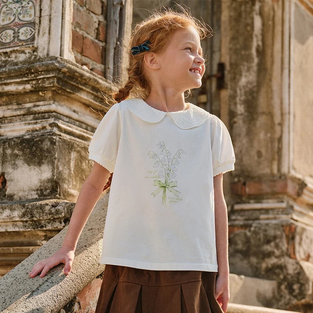 Dave Bella Girl Summer Printed T-shirts Kids 7-13 Years Tees Children Short Sleeve Cotton Tops Casual Outdoor Clothes DK2262125