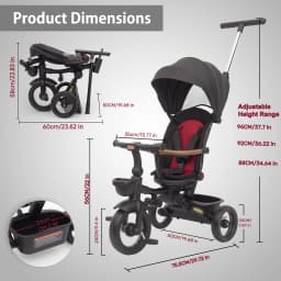 7 in 1 Foldable Baby Tricycle for Kids Aged 6M+ to 5 Years, All-Terrain Stroll & Steer Bike Stroller
