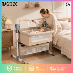 MAGIC ZC Electric 3-in-1 Baby Bedside Crib, Portable Infant Bassinet with 5-Speed Intelligent Rocking, Co-Sleeper Next to Me Bed, Adjustable Height Newborn Nursery Cot with Wheels, Breathable Fabric, Travel & Home Use