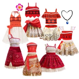 Girls Hawaiian Moana Outfit Set Flower Necklace Kids Beach Holiday Carnival Halloween Tropical Island Cosplay Party Dresses