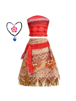 Girls Hawaiian Moana Outfit Set Flower Necklace Kids Beach Holiday Carnival Halloween Tropical Island Cosplay Party Dresses