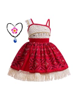 Girls Hawaiian Moana Outfit Set Flower Necklace Kids Beach Holiday Carnival Halloween Tropical Island Cosplay Party Dresses