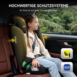 I-Size R129 Child Car Seat for Ages 3.5 To 12 (100–150 Cm), Featuring Adjustable Backrest, Headrest, and Side-impact Protection; Lightweight ISOFIX Booster Seat (Black, ISOFIX)