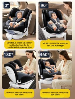 AP03 KL005 Child Seat Baby Car Seat 360° Rotatable ISOFIX ECE, 0-12 Years / 9-36 kg / 5-point Belt / 40-150cm