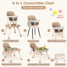 6 in 1 Baby High Chair Convertible Baby Feeding Chair Dining Room Booster Seat Table and Chair Set Black