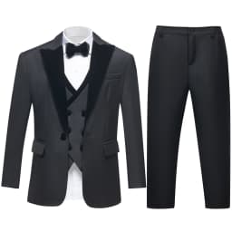 Sage Green Boys 3Pcs Suit Velvet Lapel Jacket Vest Pants Toddler Page Boy Outfit 3T-14T Wedding Birthday Graduation Costume