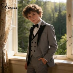 Sage Green Boys 3Pcs Suit Velvet Lapel Jacket Vest Pants Toddler Page Boy Outfit 3T-14T Wedding Birthday Graduation Costume