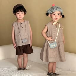 2026 Summer New Children Sleeveless Clothes Set Boys Striped Tops + Shorts 2pcs Suit Girls Vest Dress Brother Sisters Outfit
